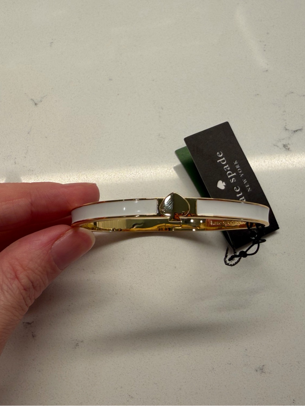 kate spade White and Gold Enamel Spade Hinge Bangle size 6.75-7